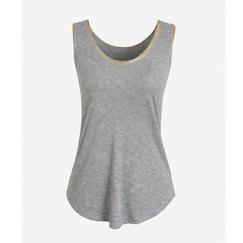 Zadig & Voltaire Tam Gray Scoop Neck Gold Foil Tank Top Blouse Size X-Small